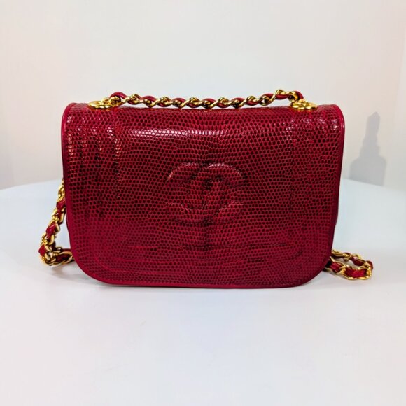 Chanel Rare Vintage Red Lizard Leather Mini Rectangular Flap Bag - Picture 4 of 16
